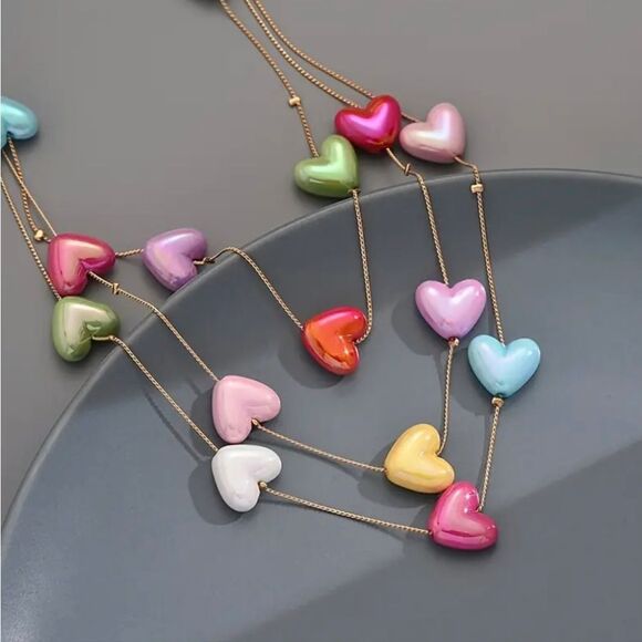 Colorful Heart Charm Multi Necklace - Picture 4 of 7